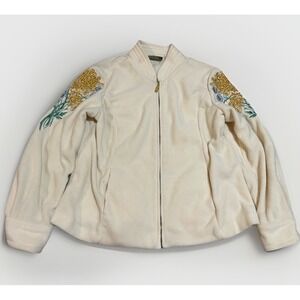 Bob‎ Mackie Wearable Art Embroidered Ivory Women's XL Fleece Zip Jacket
